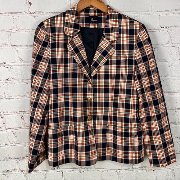 Vintage Liz Claiborne Red White navy blue Blazer Classic Suit Jacket size 8 P - Picture 1 of 8